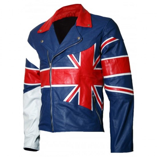 Union Jack Flag Leather Jacket For Men