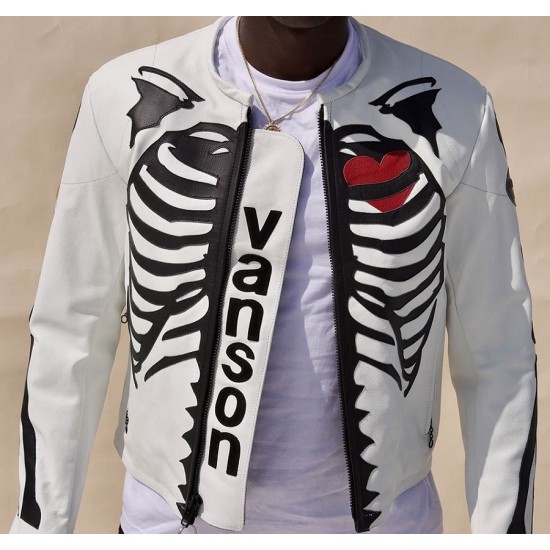 Vanson Skeleton White Leather Jacket