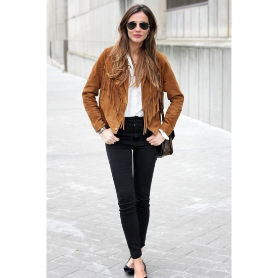 Western Brown Suede Leather Wear Fringe Vintage Coat Jacket