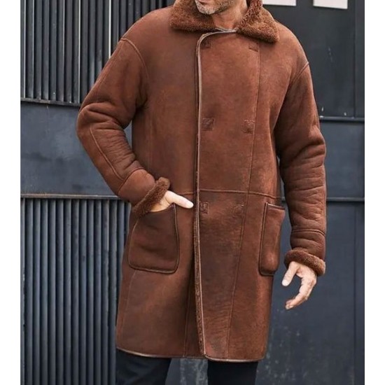 Winter Brown Fur Leather Long Trench Overcoat