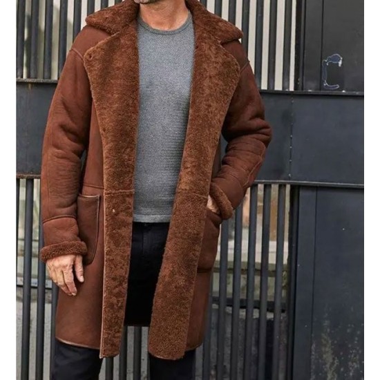 Winter Brown Fur Leather Long Trench Overcoat