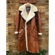 Winter Long Coat Real Sheepskin Leather Fur Vintage Brown Overcoat