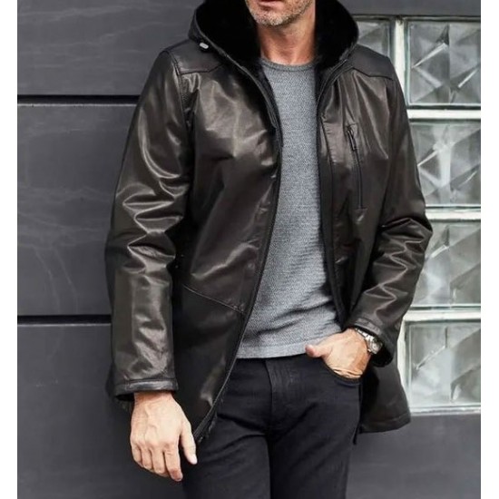 Winter Outwear Long Black Leather Jacket