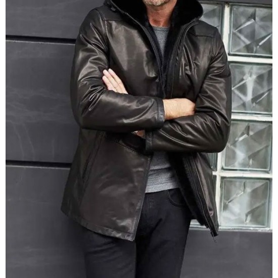 Winter Outwear Long Black Leather Jacket