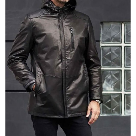 Winter Outwear Long Black Leather Jacket