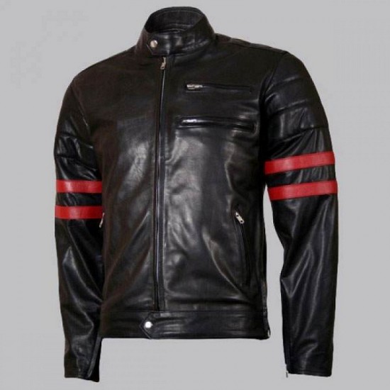 Wolverine Black with Red Strips Biker Leather Jacket