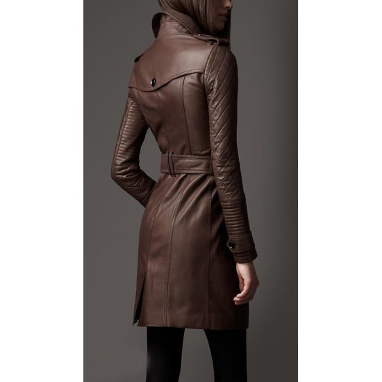 Women Chocolate Brown Sheepskin Leather Long Coat