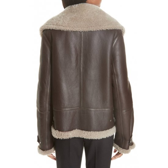 Women Genuine Shearling Brown Aviator Jacket