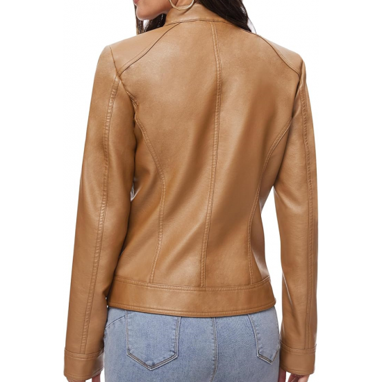 Women Motorcycle Faux PU Moto Biker Jacket