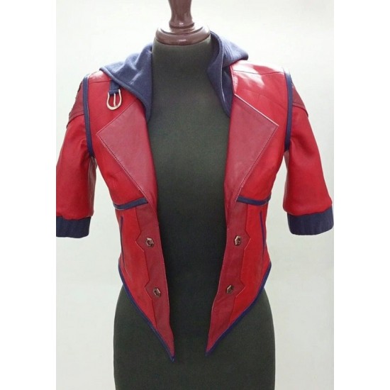 Women Red Cropped Arcane VI Leather Jacket