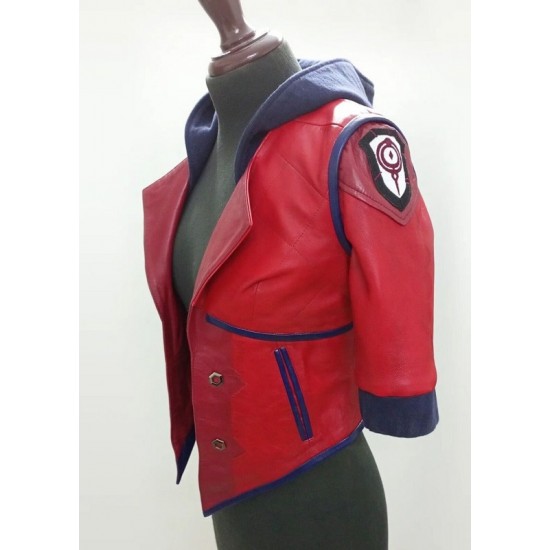 Women Red Cropped Arcane VI Leather Jacket