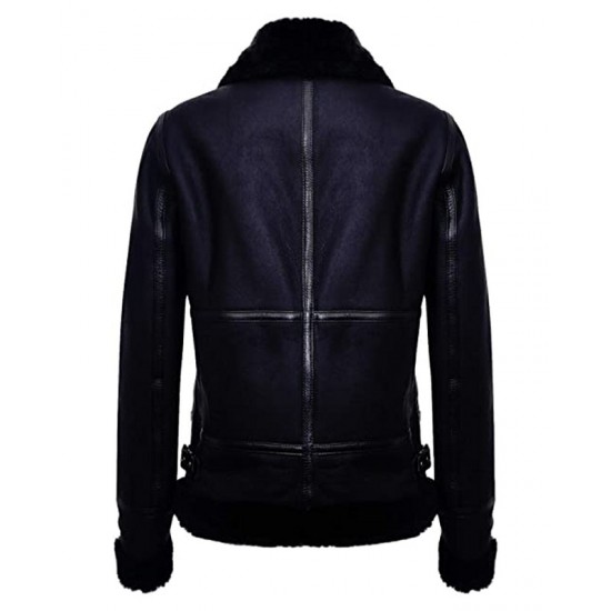 Women's Black Aviator Biker Genuine Sheepskin Leather Jacket