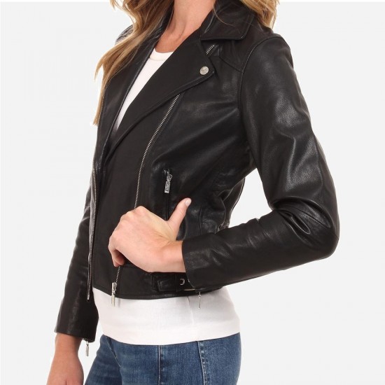 Women's Electra Black Leather Biker Jacket