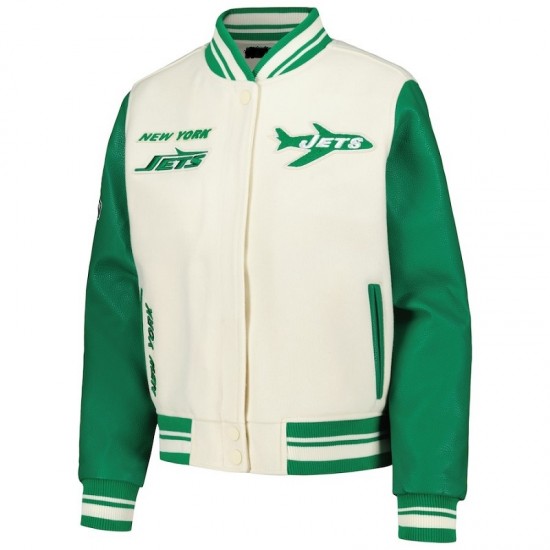 Women's New York Jets Cream Varsity Jacket