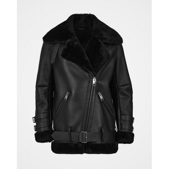 Womens Aviator B3 Sherling Black Winter Jacket