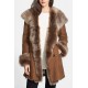 Womens Brown Stylish Suede Leather Shearling Coat