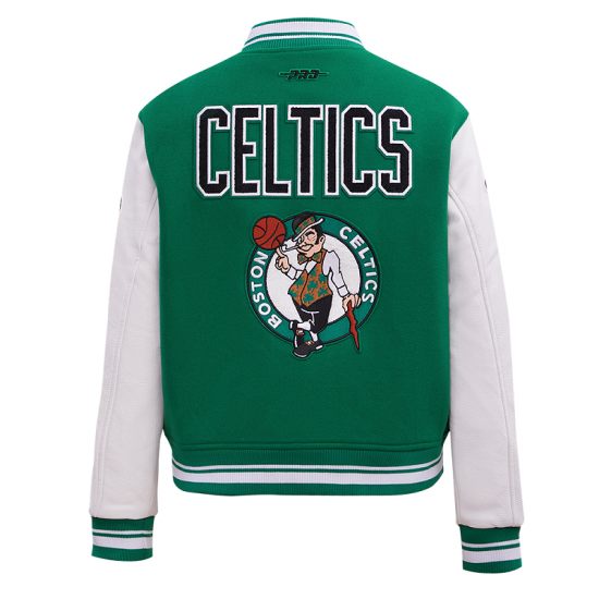 Womens Celtics Retro Classic Rib-Wool Varsity Jacket