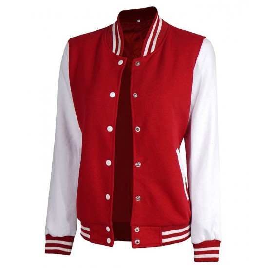 Men's Lightweight Varsity Red Rib Knit Bomber Jacket