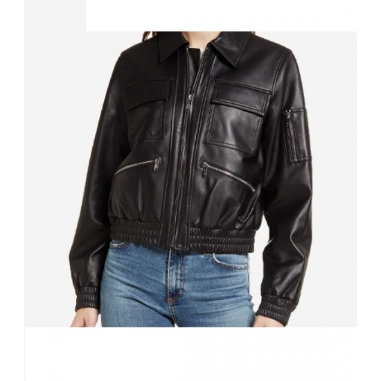 Women’s Black Bomber Leather Jacket