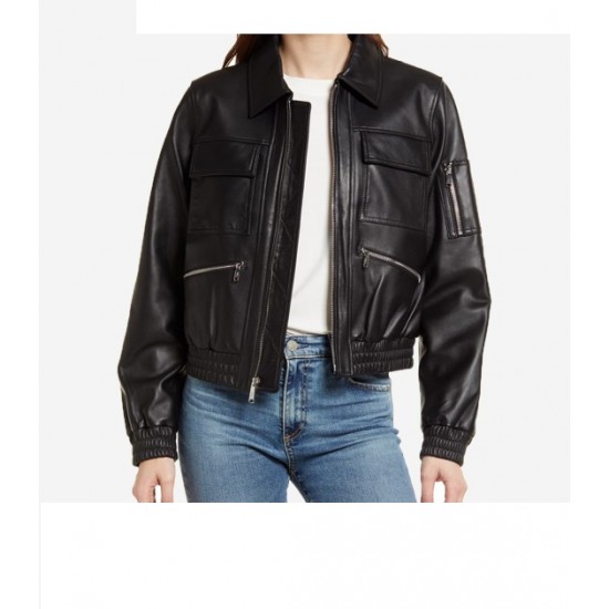 Women’s Black Bomber Leather Jacket