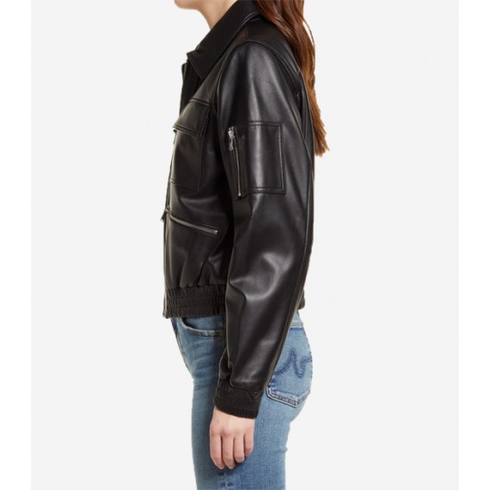 Women’s Black Bomber Leather Jacket