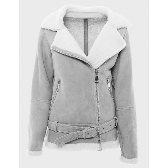 Women’s Grey Suede Shearling Jacket