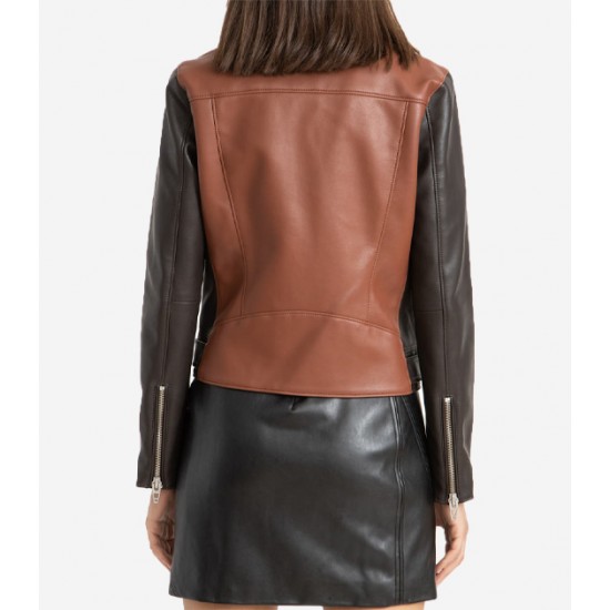 Women’s Two-Tone Faux Leather Biker Jacket