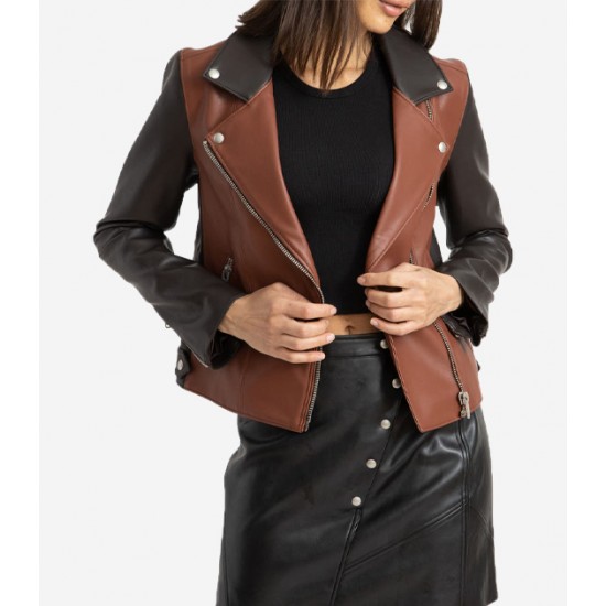 Women’s Two-Tone Faux Leather Biker Jacket