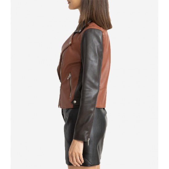 Women’s Two-Tone Faux Leather Biker Jacket