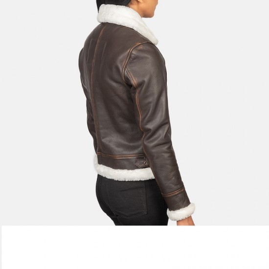 Womes B-3 Brown Leather Bomber Jacket