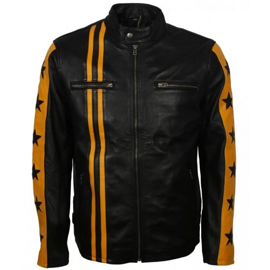 Yellow Star Stripes Leather Jacket