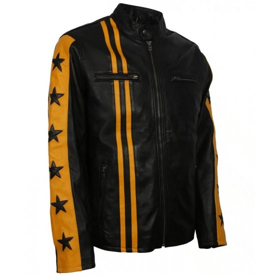 Yellow Star Stripes Leather Jacket