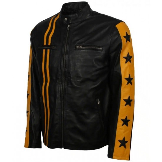 Yellow Star Stripes Leather Jacket