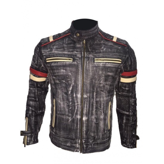 New Men's Vintage Biker Retro Motorcycle Cafe Racer Distressed Leather Jacket