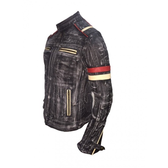 New Men's Vintage Biker Retro Motorcycle Cafe Racer Distressed Leather Jacket