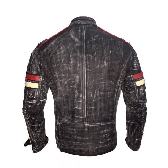 New Men's Vintage Biker Retro Motorcycle Cafe Racer Distressed Leather Jacket