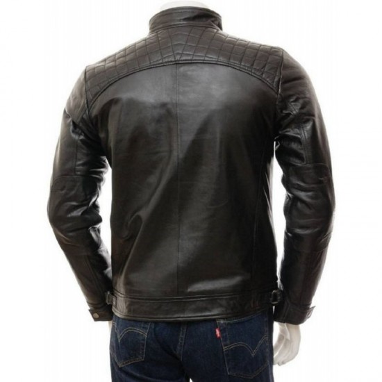 Cafe Racer Men's Genuine Lambskin Leather Motorcycle Jacket Slim Fit Biker Jacket