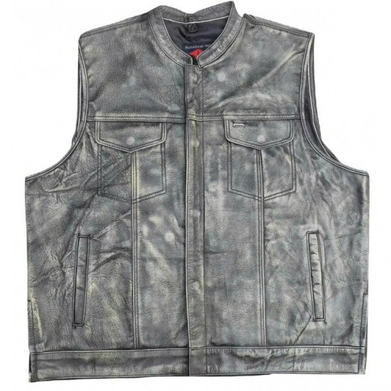 Mens Club Vest Distressed Brown Leather Motorcycle Biker SOA Style New With Tags